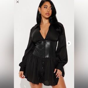 Black Button-Up Dress with Corset Detail